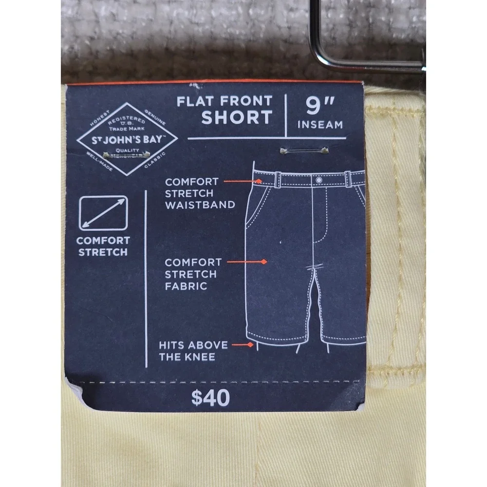 St Johns Bay‎ Mens 42 Yellow Anise Flat Front Shorts 9 Inseam *PLEASE READ*